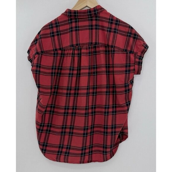 Madewell Red Button Front Collared Plaid Cap Sleeve Blouse Sz Sm, Preppy Boho - Picture 2 of 9